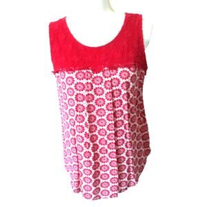 St. John's Bay Women's Sleeveless Red & White Floral Print Shirt Size Medium